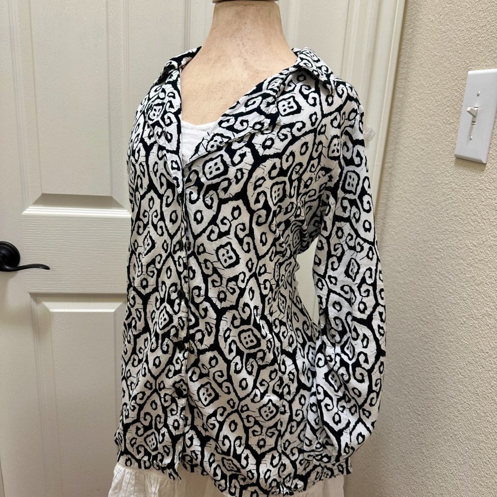 Soft Surroundings Salina Women's Tunic Top Size M Button Down Lagenlook Coastal